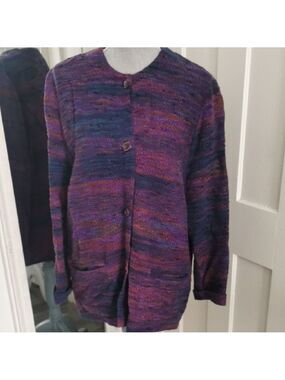 Vintage multicolor boucle knit pendleton style cardigan coat with pockets.Size M